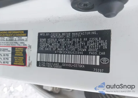 2011 Toyota Camry Xle V6 из США, поврежденный, VIN 4T1BK3EK8BU625946